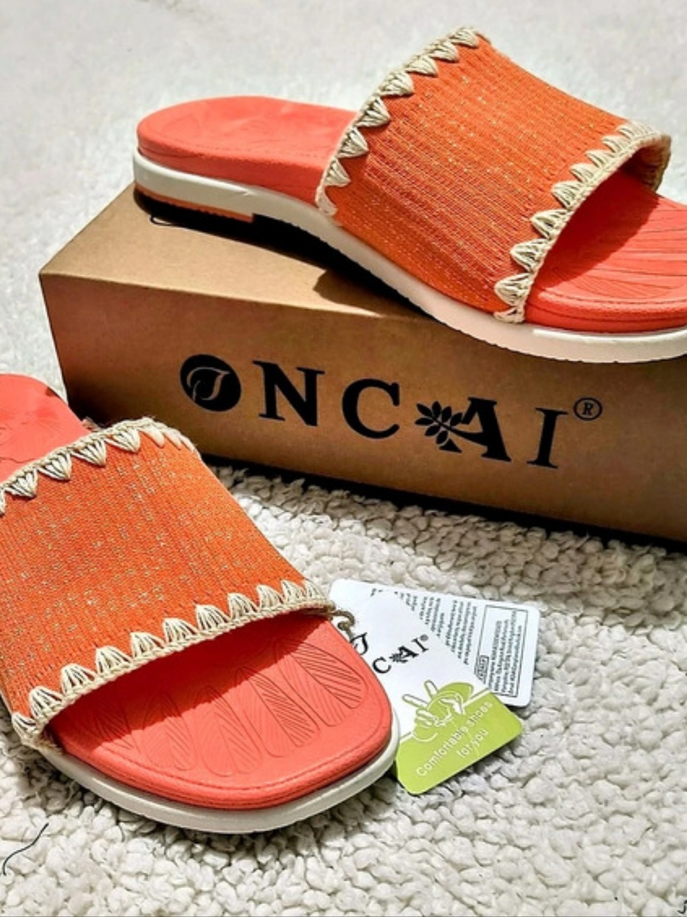 ONCAI Women's Orange Woven Slide Sandals NWT